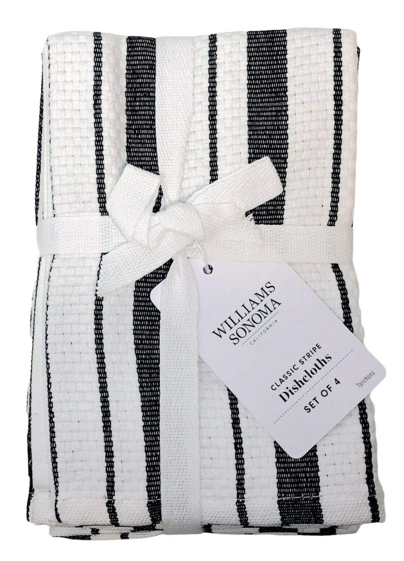 williams sonoma Williams-Sonoma Classic Striped Dishcloths  Dishrags  Jet Black (Set of 4) - Image 1